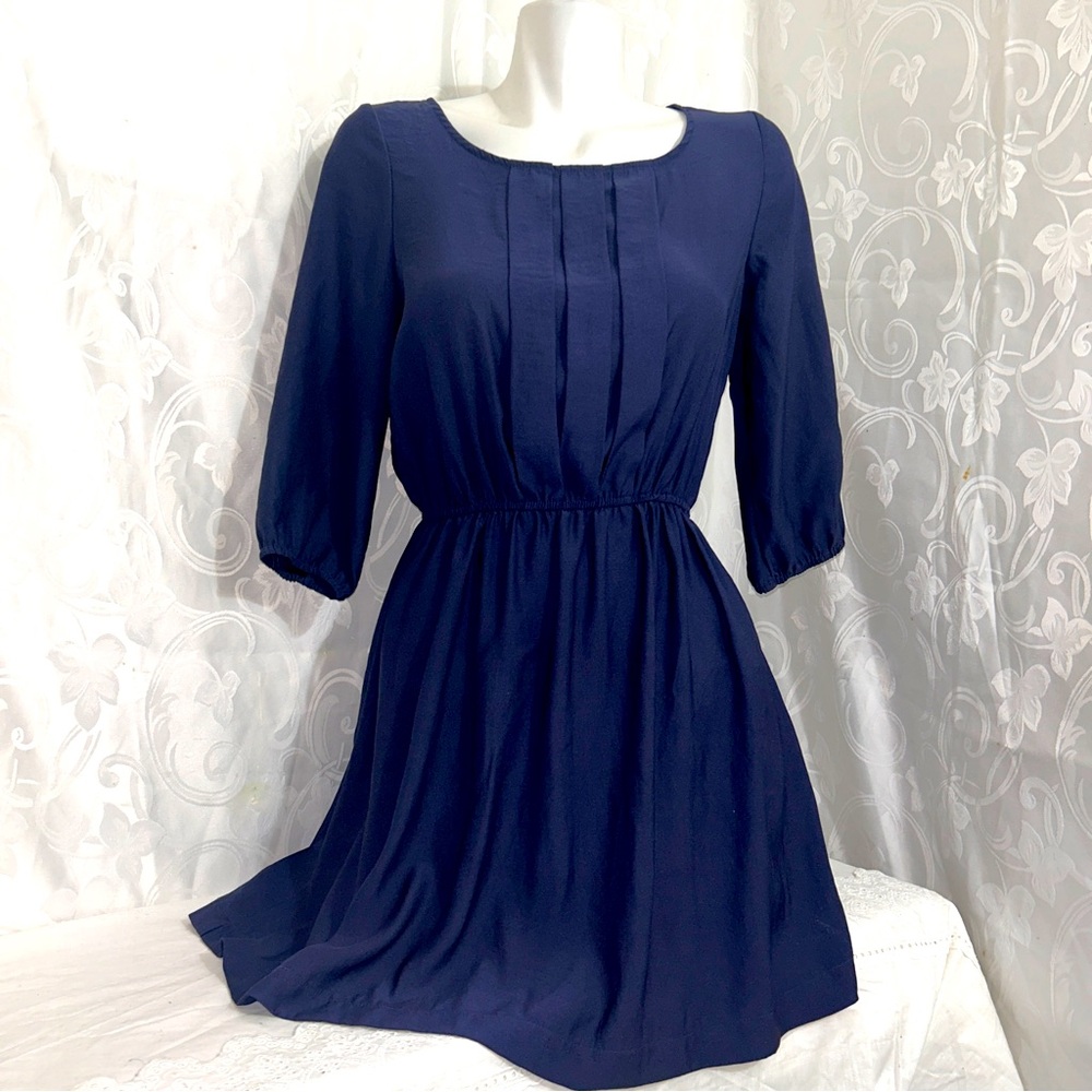 Cotton On Navy Ruched Bohemian Quarter Sleeve Mini Skater Dress